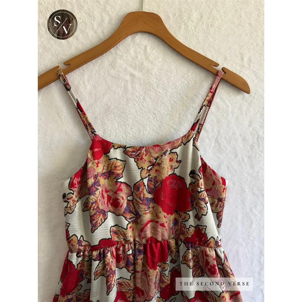 Rachel Antonoff Anthropologie Red Rose Midi Floral Dress Size 0 Petite - Picture 6 of 12